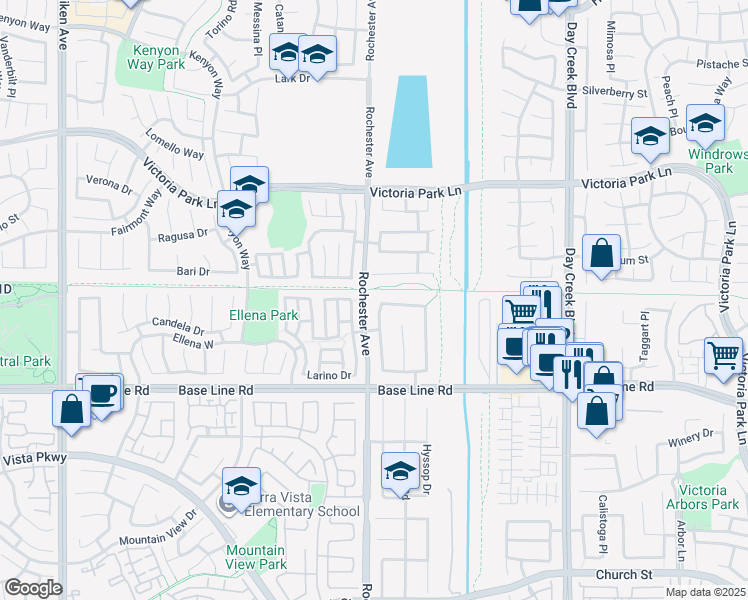 map of restaurants, bars, coffee shops, grocery stores, and more near 7126 Cumberland Place in Rancho Cucamonga