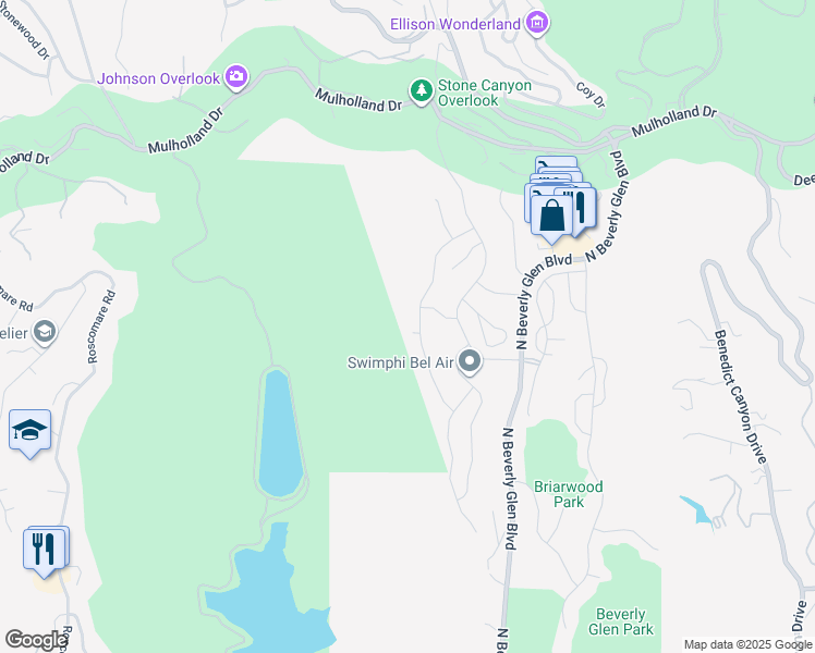 map of restaurants, bars, coffee shops, grocery stores, and more near 10507 Woodfield Court in Los Angeles
