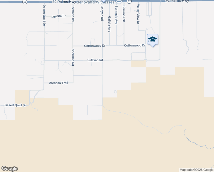 map of restaurants, bars, coffee shops, grocery stores, and more near 7099 Canyon Road in Twentynine Palms