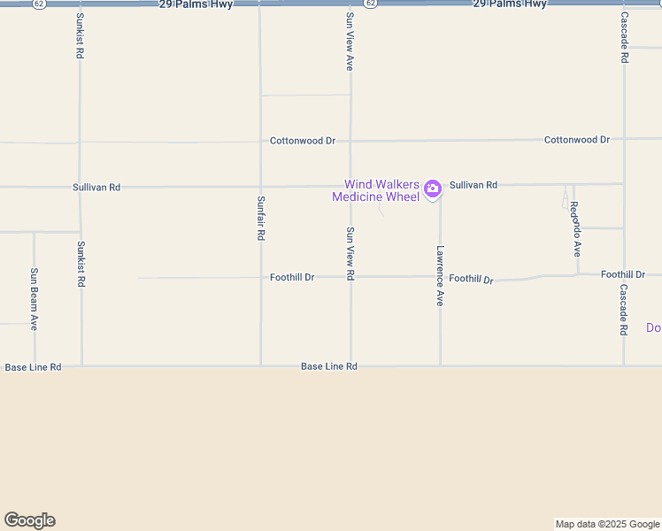 map of restaurants, bars, coffee shops, grocery stores, and more near 7200 Sunview Avenue in Joshua Tree