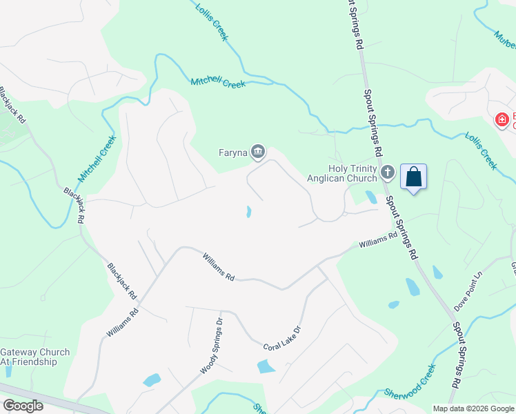 map of restaurants, bars, coffee shops, grocery stores, and more near 7336 Litany Court in Flowery Branch