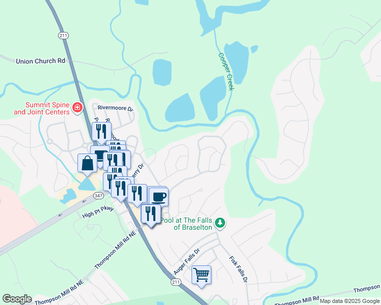 map of restaurants, bars, coffee shops, grocery stores, and more near 6675 White Walnut Way in Braselton