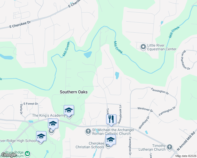 map of restaurants, bars, coffee shops, grocery stores, and more near 3036 Trickum Road in Woodstock