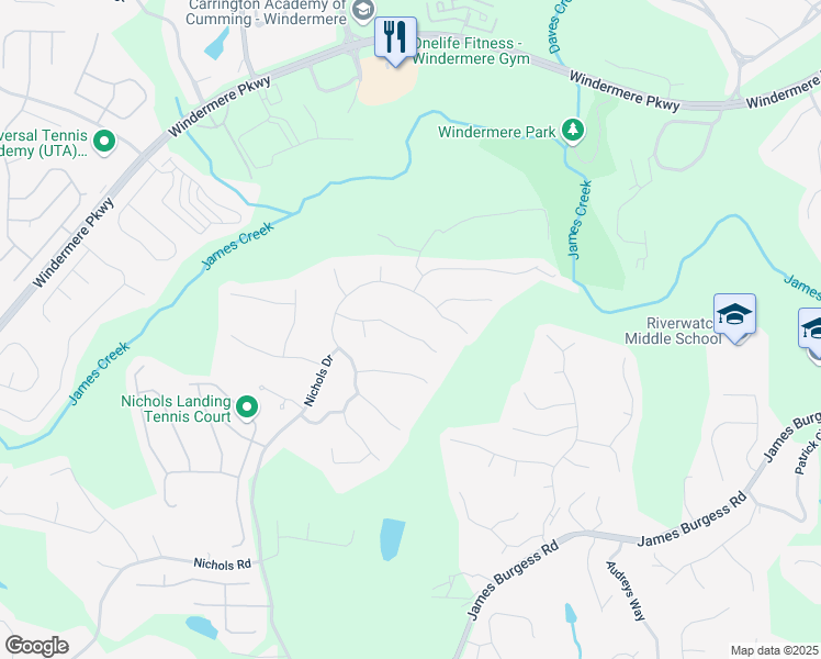 map of restaurants, bars, coffee shops, grocery stores, and more near 1015 Pebble Creek Trail in Suwanee