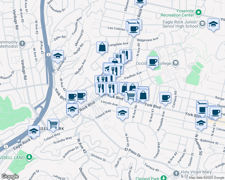 map of restaurants, bars, coffee shops, grocery stores, and more near 4427 Alumni Avenue in Los Angeles
