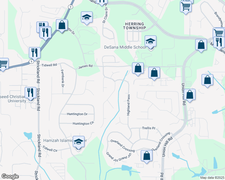 map of restaurants, bars, coffee shops, grocery stores, and more near 3035 Chadbourne Trail in Alpharetta