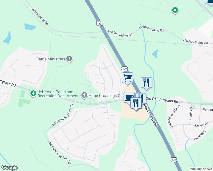 map of restaurants, bars, coffee shops, grocery stores, and more near 919 Jasmine Drive in Jefferson