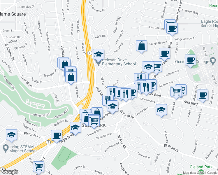 map of restaurants, bars, coffee shops, grocery stores, and more near 2771 Lytelle Place in Los Angeles