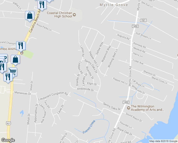 map of restaurants, bars, coffee shops, grocery stores, and more near 6219 Rowsley Street in Wilmington