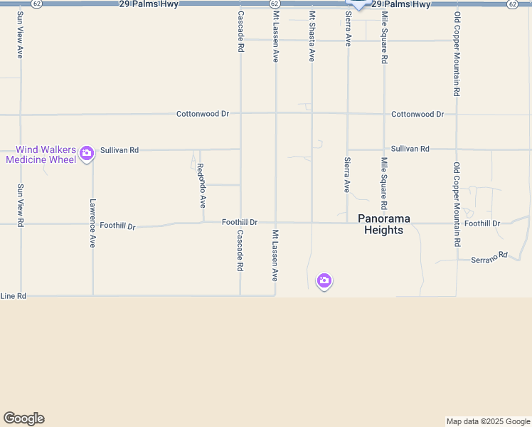 map of restaurants, bars, coffee shops, grocery stores, and more near 7084 Mount Lassen Avenue in Joshua Tree