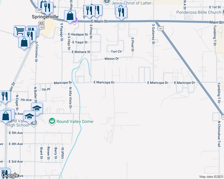 map of restaurants, bars, coffee shops, grocery stores, and more near 531 S Voigt St in Springerville