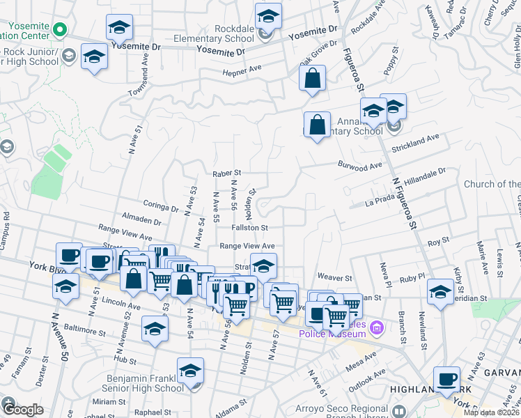 map of restaurants, bars, coffee shops, grocery stores, and more near 1370 North Avenue 57 in Los Angeles