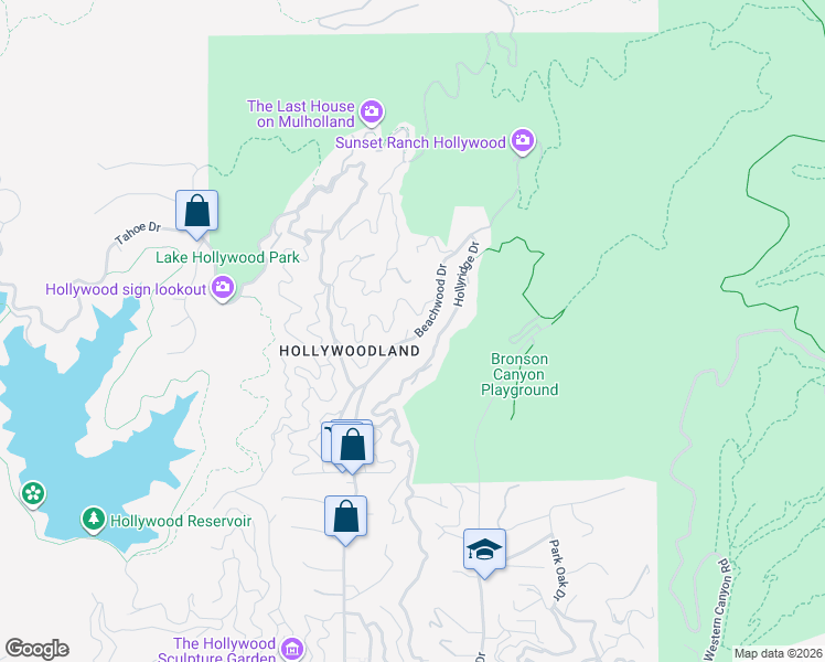 map of restaurants, bars, coffee shops, grocery stores, and more near 3035 North Beachwood Drive in Los Angeles