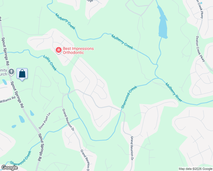 map of restaurants, bars, coffee shops, grocery stores, and more near 6184 Golden Maple Court in Hoschton