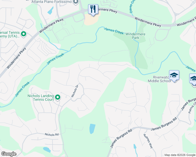 map of restaurants, bars, coffee shops, grocery stores, and more near 1025 Pebble Creek Trail in Suwanee
