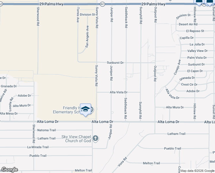 map of restaurants, bars, coffee shops, grocery stores, and more near 7062 Juniper Road in Joshua Tree