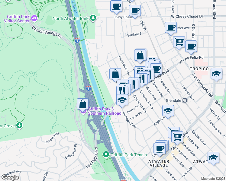 map of restaurants, bars, coffee shops, grocery stores, and more near 3205 Los Feliz Boulevard in Los Angeles