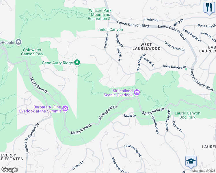 map of restaurants, bars, coffee shops, grocery stores, and more near 3006 Brookdale Road in Los Angeles