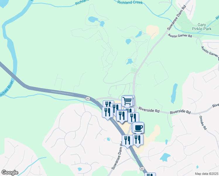 map of restaurants, bars, coffee shops, grocery stores, and more near 376 Eagle Tiff Drive in Sugar Hill