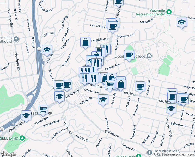 map of restaurants, bars, coffee shops, grocery stores, and more near 4428 North Eagle Rock Boulevard in Los Angeles