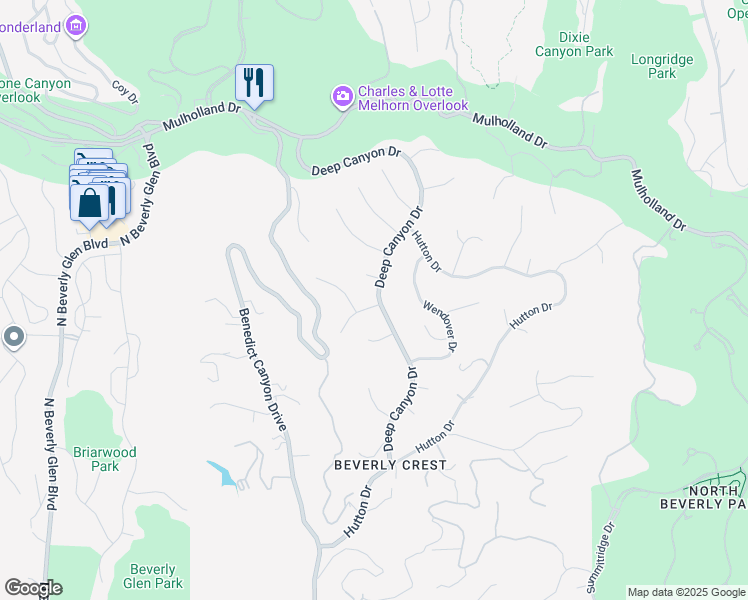 map of restaurants, bars, coffee shops, grocery stores, and more near 2847 Deep Canyon Drive in Beverly Hills