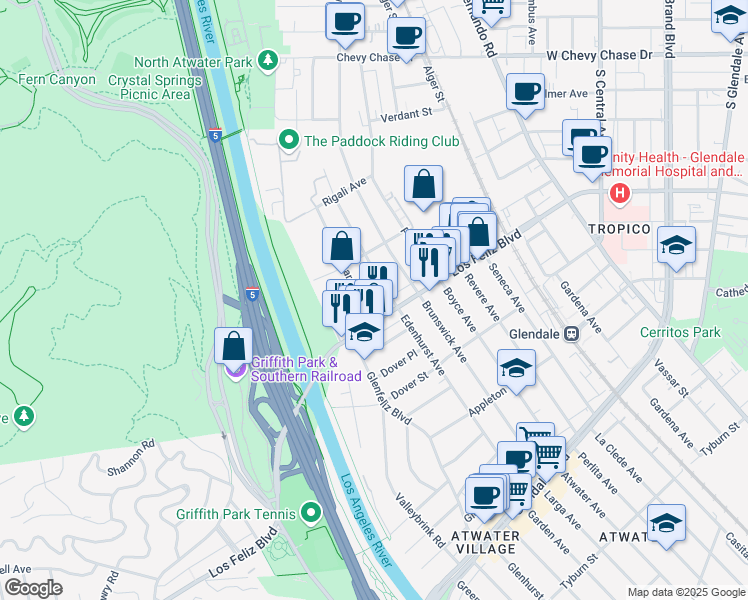 map of restaurants, bars, coffee shops, grocery stores, and more near 4021 Garden Avenue in Los Angeles