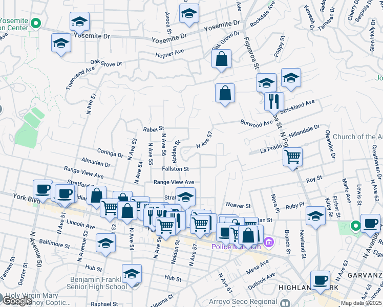 map of restaurants, bars, coffee shops, grocery stores, and more near 1442 North Avenue 57 in Los Angeles