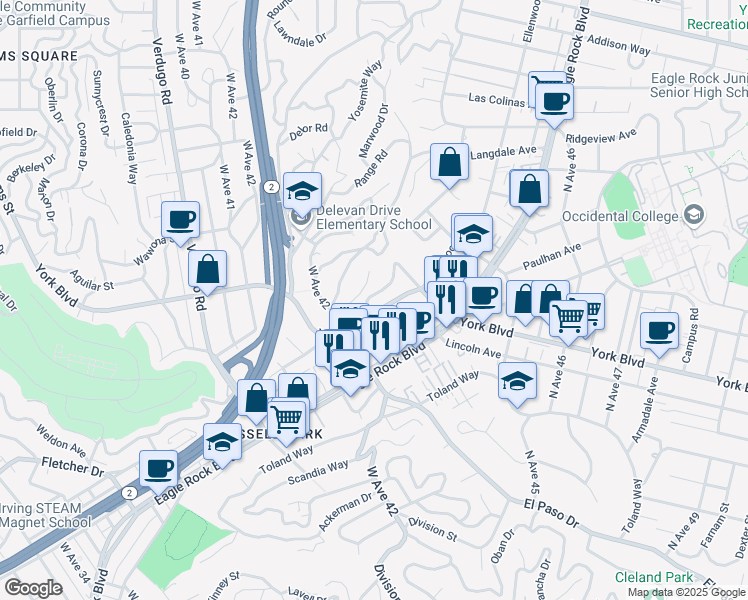 map of restaurants, bars, coffee shops, grocery stores, and more near 3926 West Avenue 43 in Los Angeles