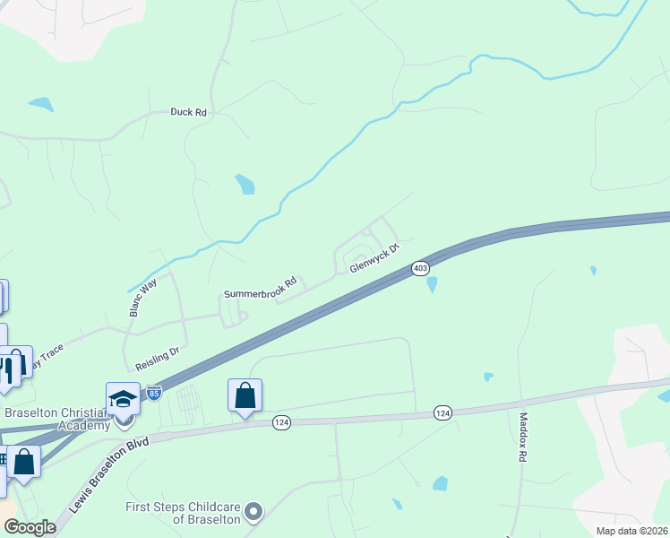 map of restaurants, bars, coffee shops, grocery stores, and more near 640 Walnut Woods Drive in Braselton