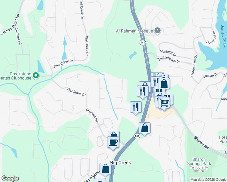 map of restaurants, bars, coffee shops, grocery stores, and more near 1915 Commonwealth Court in Cumming