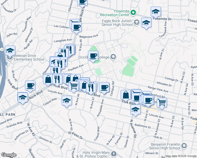map of restaurants, bars, coffee shops, grocery stores, and more near Munson Avenue in Los Angeles