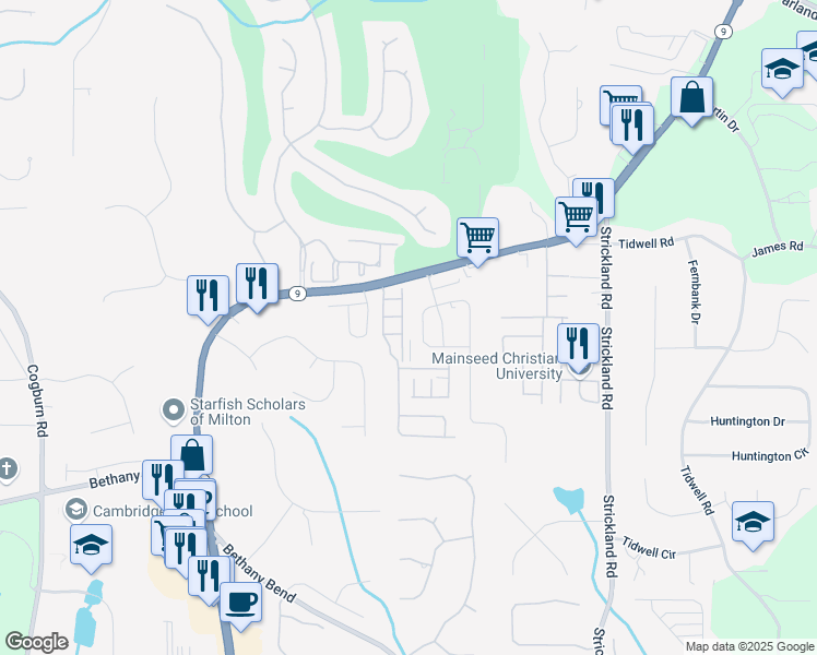 map of restaurants, bars, coffee shops, grocery stores, and more near 14139 Yacht Terrace in Alpharetta