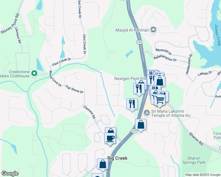 map of restaurants, bars, coffee shops, grocery stores, and more near 1925 Commonwealth Court in Cumming