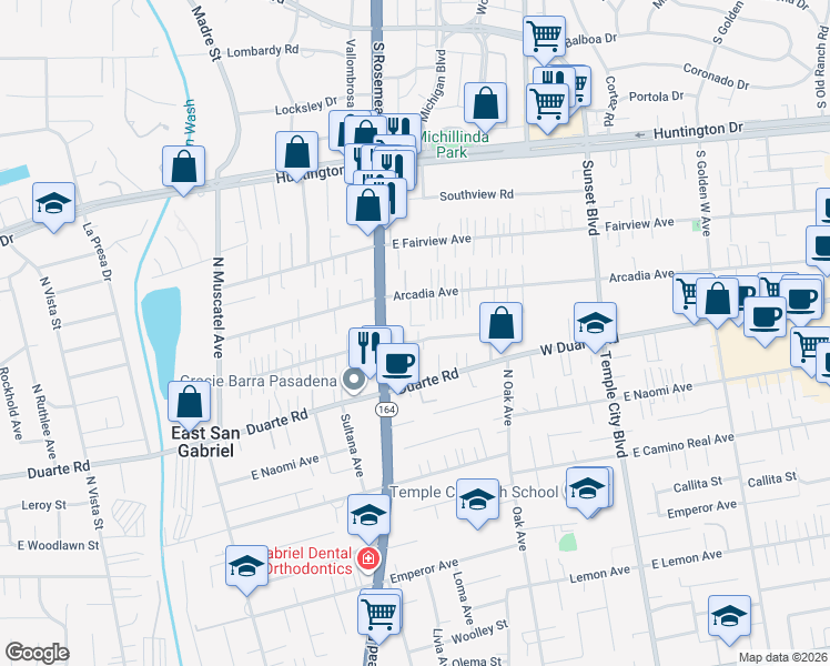 map of restaurants, bars, coffee shops, grocery stores, and more near 7000 Rosemead Boulevard in San Gabriel