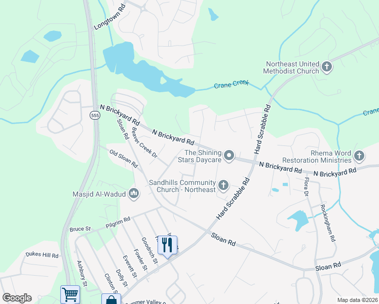 map of restaurants, bars, coffee shops, grocery stores, and more near 105 Angus Drive in Columbia