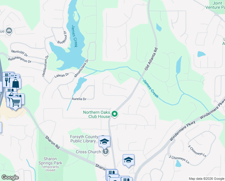 map of restaurants, bars, coffee shops, grocery stores, and more near 2915 Marthas Court in Cumming