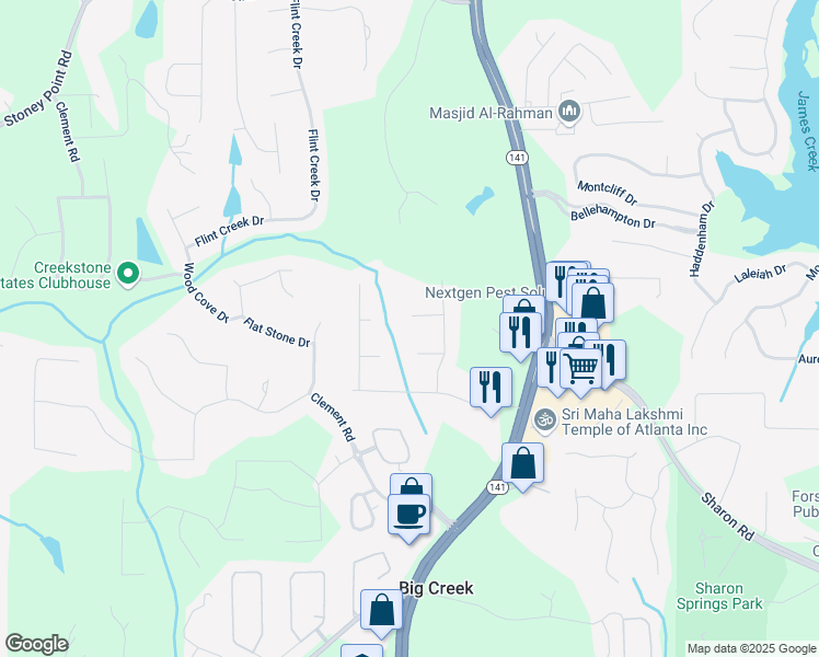 map of restaurants, bars, coffee shops, grocery stores, and more near 1925 Commonwealth Court in Cumming