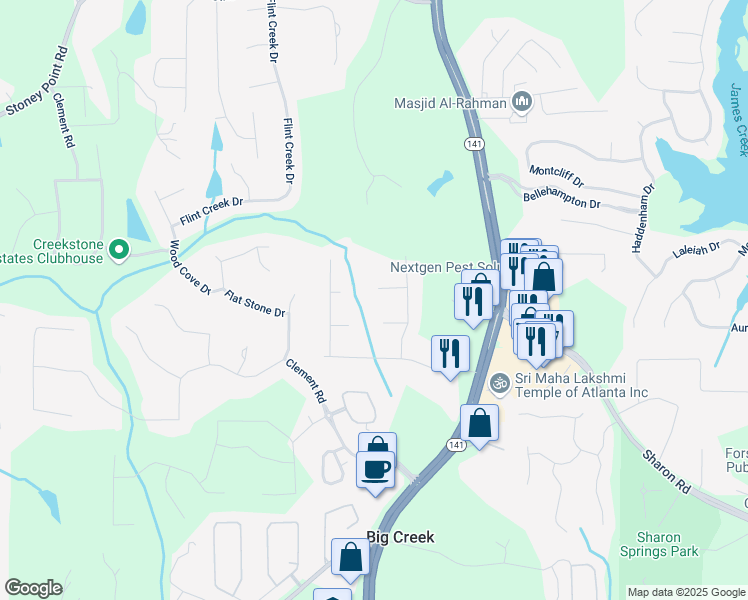 map of restaurants, bars, coffee shops, grocery stores, and more near 1925 Commonwealth Court in Cumming