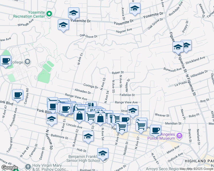 map of restaurants, bars, coffee shops, grocery stores, and more near 1715 North Avenue 54 in Los Angeles