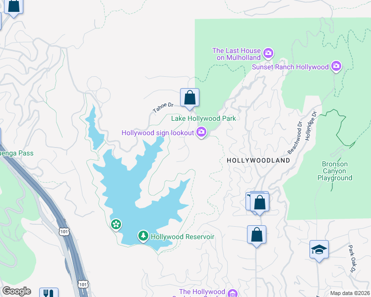 map of restaurants, bars, coffee shops, grocery stores, and more near 6304 Mirror Lake Drive in Los Angeles
