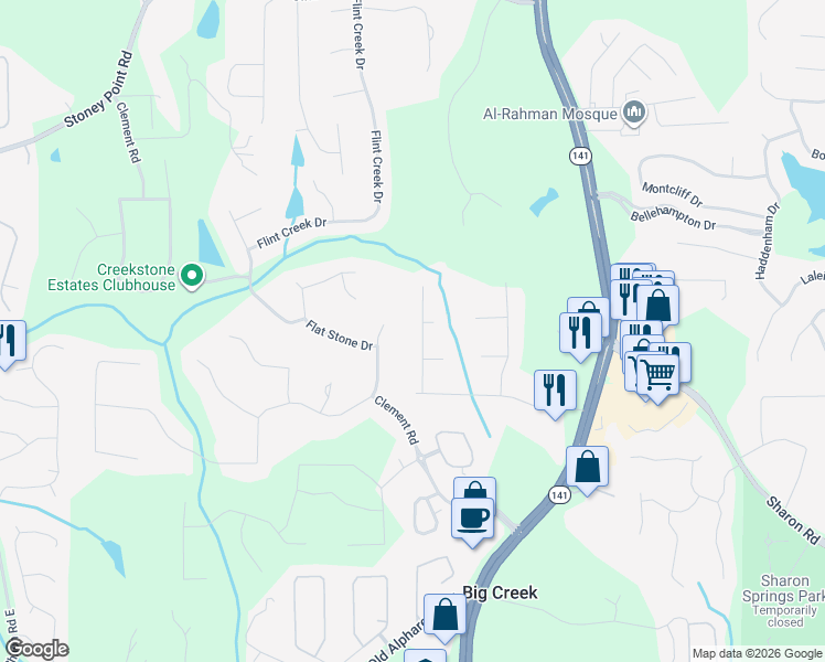 map of restaurants, bars, coffee shops, grocery stores, and more near 1935 Commonwealth Road in Cumming