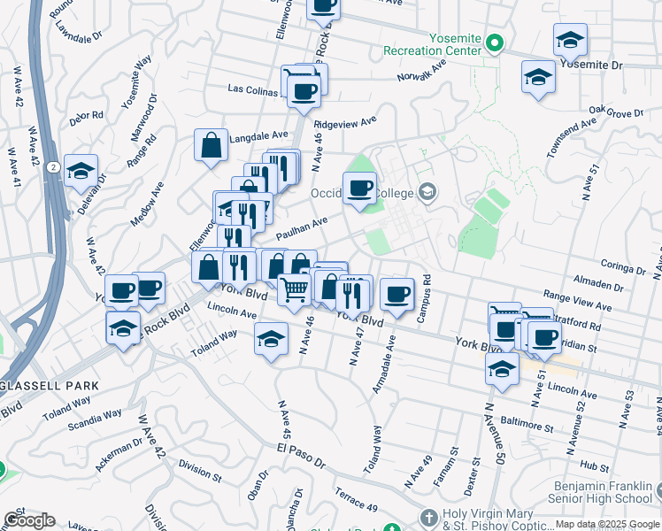 map of restaurants, bars, coffee shops, grocery stores, and more near 1562 North Avenue 46 in Los Angeles