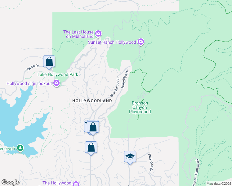 map of restaurants, bars, coffee shops, grocery stores, and more near 3042 Beachwood Drive in Los Angeles