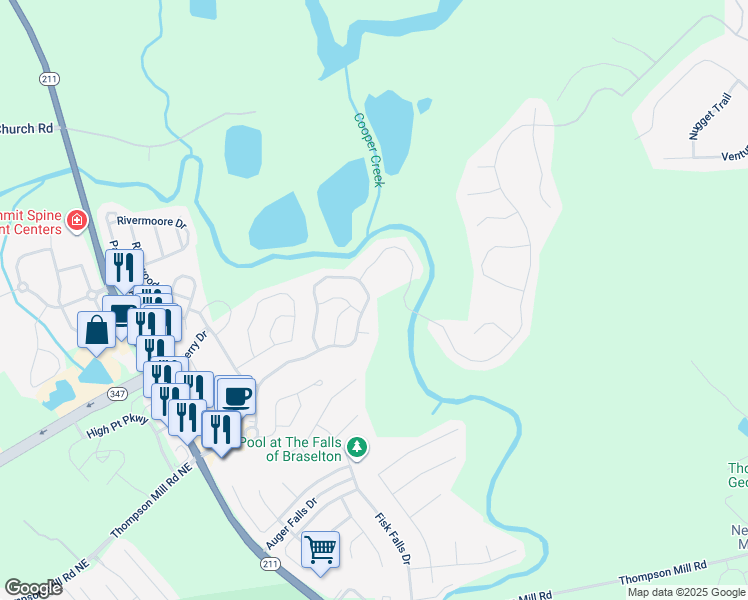 map of restaurants, bars, coffee shops, grocery stores, and more near 6803 Grand Hickory Drive in Braselton