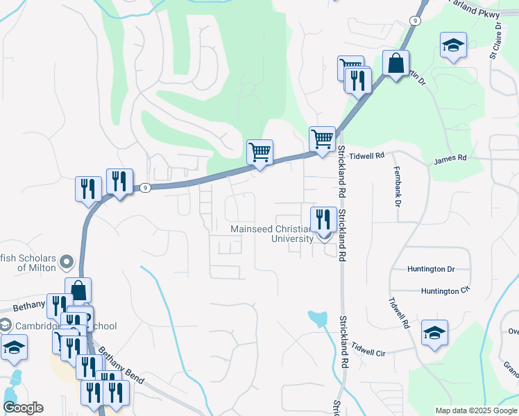 map of restaurants, bars, coffee shops, grocery stores, and more near 3492 Archgate Court in Milton