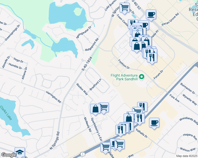 map of restaurants, bars, coffee shops, grocery stores, and more near 23 North Trace Court in Columbia