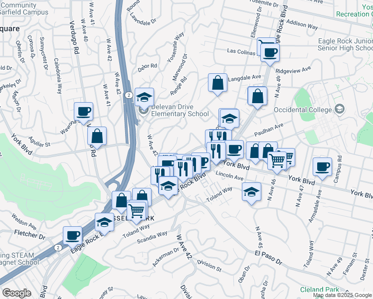 map of restaurants, bars, coffee shops, grocery stores, and more near 4325 York Boulevard in Los Angeles