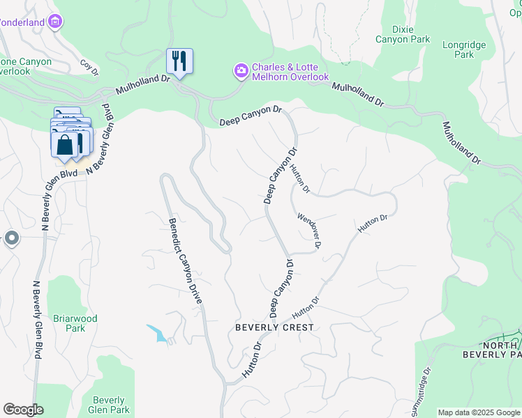 map of restaurants, bars, coffee shops, grocery stores, and more near 2855 Deep Canyon Drive in Beverly Hills
