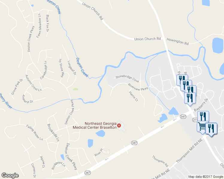 map of restaurants, bars, coffee shops, grocery stores, and more near 6298 Riverview Parkway in Braselton