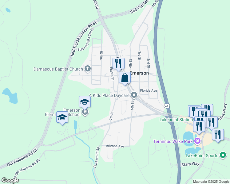 map of restaurants, bars, coffee shops, grocery stores, and more near in Emerson